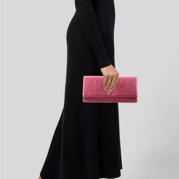 Metallic pink leather SAINT LAURENT Monogram Kate clutch with gold-tone hardware - Picture 5 of 5